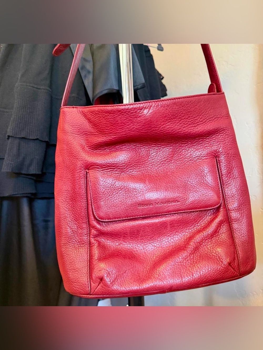 Stone Mountain Red Pebbled Leather Shoulder Bag